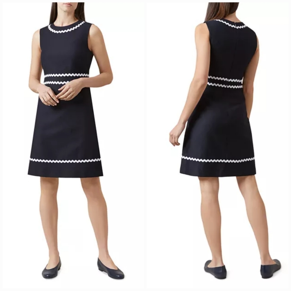 HOBBS LONDON Dress Womens 6 Navy White Cotton Melonie Mini Preppy Twee Mod Retro